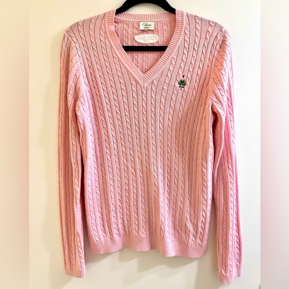 Clover by Bobby Jones Light Pink V-Neck Cable Knit Sweater Size S